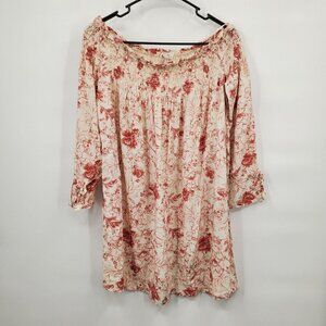 Onehart Floral Off Shoulder Chiffon Blouse 3/4 Sleeve Fall Stretch Large Women